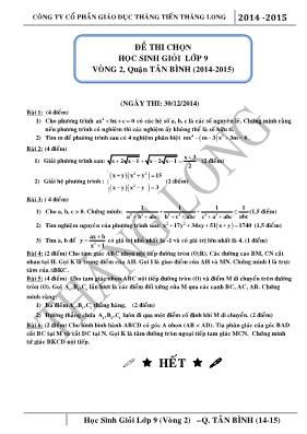 Đề thi chọn học sinh giỏi lớp 9 vòng 2, quận Tân Bình (2014-2015) môn Toán